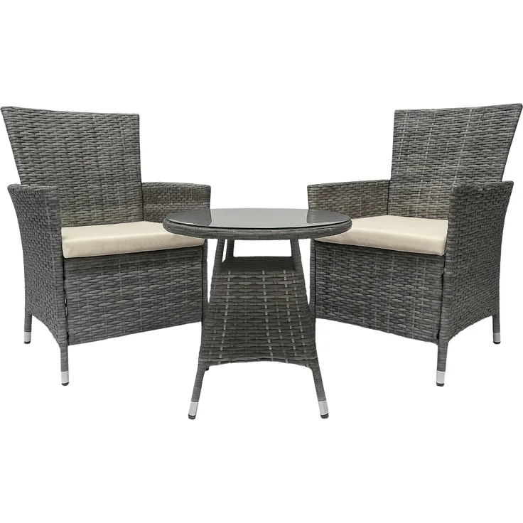 Outdoor Sitzgruppe RIRAM - Kunststoff Grau-meliert 110x110x84 cm | Gartenmöbelset 2 Personen Poly Rattan Balkonmöbel Set Bistrotisch Terrassenmöbelset