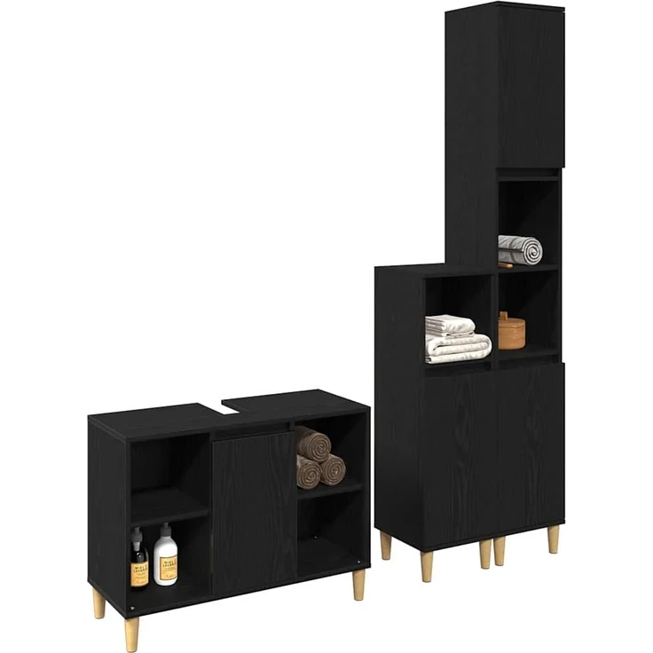 vidaXL Badezimmermöbel-Set mit Speicher 3 pcs Schwarz Holzwerkstoff 3332584 – Bild 2