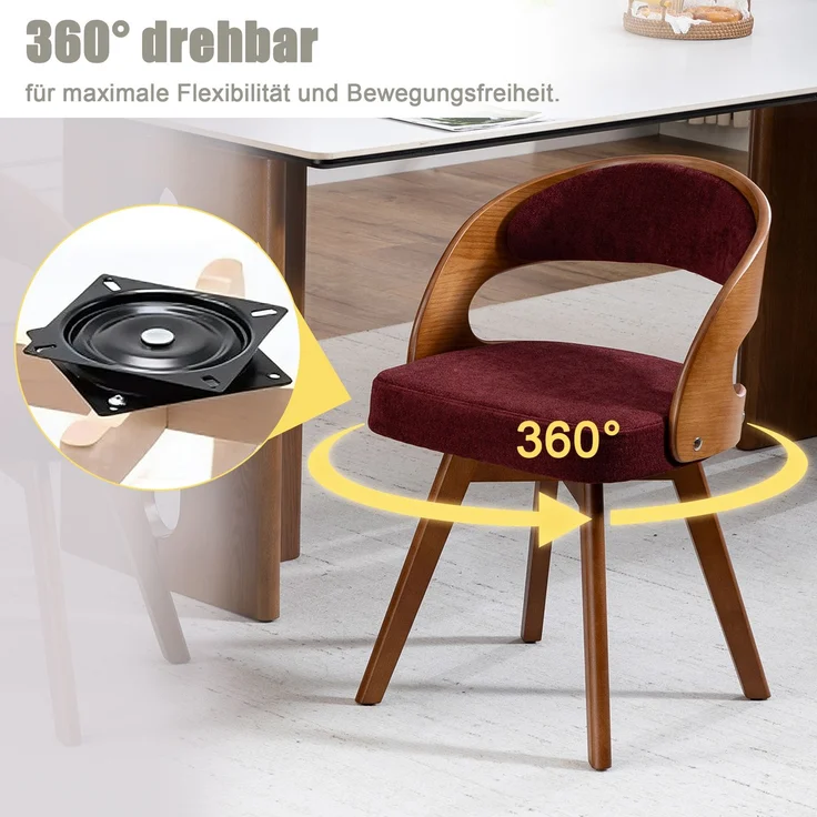 LVHOM Esszimmerstuhl 360° drehbar, 2er Set, Polsterstuhl aus Leinen und Massivholz, Küchenstuhl gepolstert, ergonomischer Schalenstuhl mit Armlehne, bis 150 kg – Bild 3