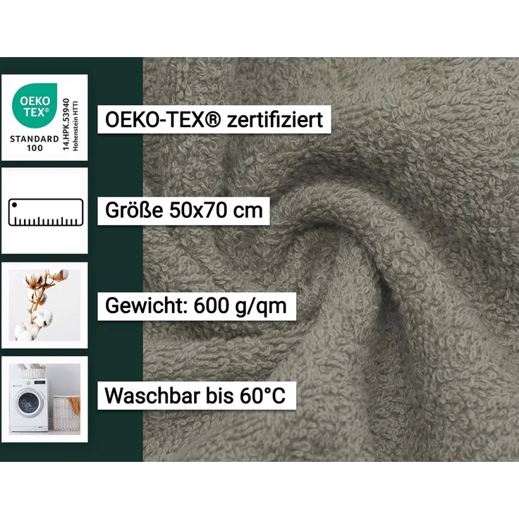 ZOLLNER 2er Set Badematten in 50x70 cm aus Baumwolle, taupe – Bild 3