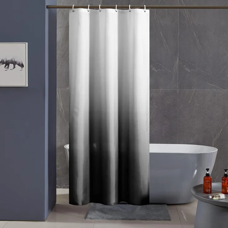 Furlinic Duschvorhang Textil Anti-schimmel Wasserdicht Polyester Weiß-Schwarz