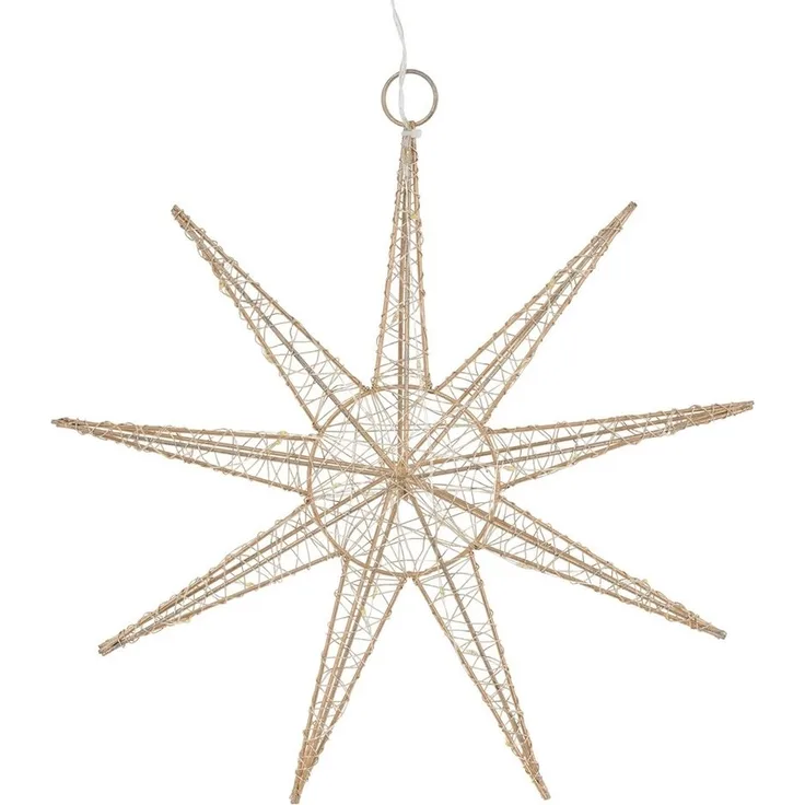 ECD Germany LED Stern Weihnachtsstern Weihnachten Schneeflocke Weihnachtsdeko Fensterdeko, LED 30cm warmweiß Gold batteriebetrieben Metall mit Timer