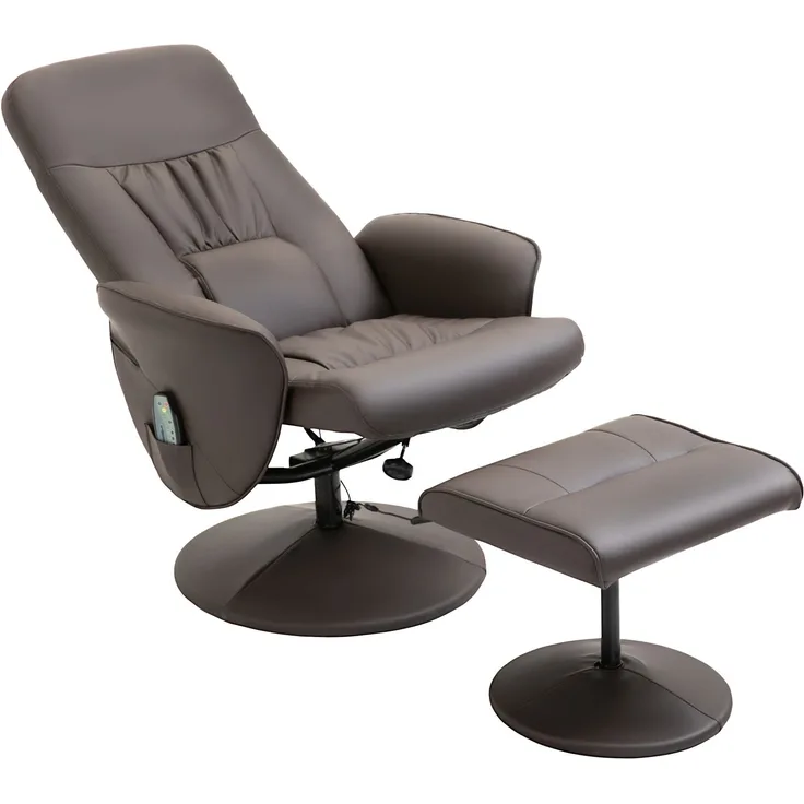 Wohnora-Relaxsessel mit Hocker, drehbarer Fernsehsessel mit 10 Massagepunkte, Liegefunktion, Massagesessel mit Fernbedienung, Seitentasche, TV-Sessel, Kunstleder, Braun,H 1050cm x T 760cm x B 810cm