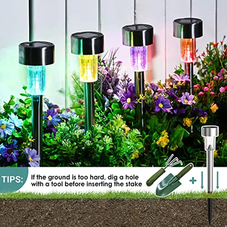 GIGALUMI Solarlampen für außen, Solarleuchten für Garten, 12 Stück, wasserdichte Solar Gartenleuchten für außen Garten, Balkon, Terrasse, Festtage, Wege (Farbwechsel) – Bild 7