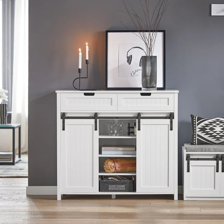 SoBuy FSB74-W Schuhschrank, MDF, Lackiert, Weiß, 100 x 87 x 40 cm – Bild 2