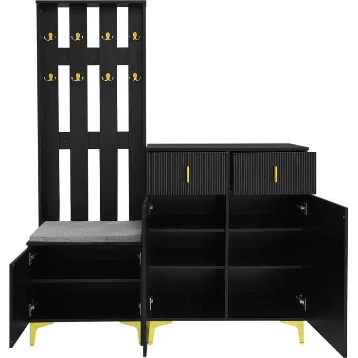DESVIAE Schuhschrank-Set 2-tlg. mit Garderobe, 60,5x180,5x35,2 cm + 83x101x35 cm, Spanplatte, Schwarz – Bild 8