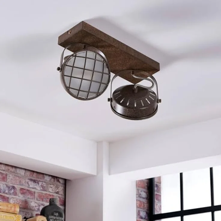 Lindby Strahler Tamin, 2-flammige Deckenlampe im Vintage-Industriestil aus braunem Metall, G9 Fassung – Bild 2