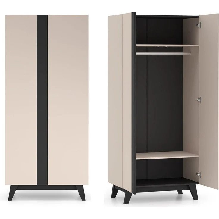 Lomadox Schlafzimmer-Set FRIONA-131, (Spar-Set, 2-tlg, Kleiderschrank Nachtkommode), kaschmir schwarz modern Möbelfüße Softclose – Bild 3