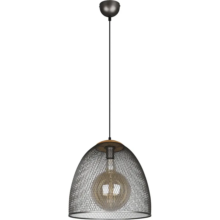 Pendelleuchte, Gitteroptik, Holz, silber, H 150 cm