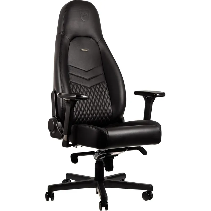 noblechairs ICON Gaming Stuhl Schwarz - Bürostuhl Ergonomisch Leder - Ergonomischer Schreibtischstuhl mit Rollen - Chefsessel Echtleder - Gaming Chair PC - Ergonomic Office Chair - Inklusive Kissen