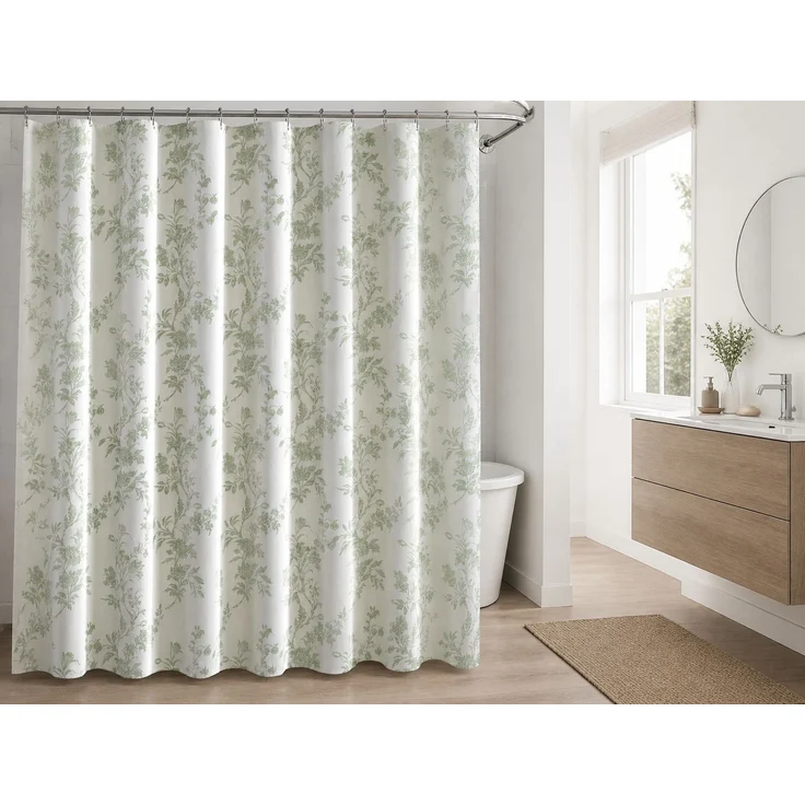 Duschvorhang mit Blumenprint wasserabweisend und schimmelhemmend Grün, 180x200 cm – Bild 2