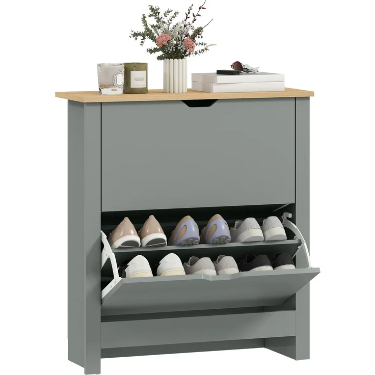 Schuhschrank mit 2 Klappfächern, verstellbare Trennwand für 8-12 Paar Schuhe, 72 x 26 x 80 cm, Hellgrau--Hellgrau--80x26x72cm--YOUDENOVA – Bild 1