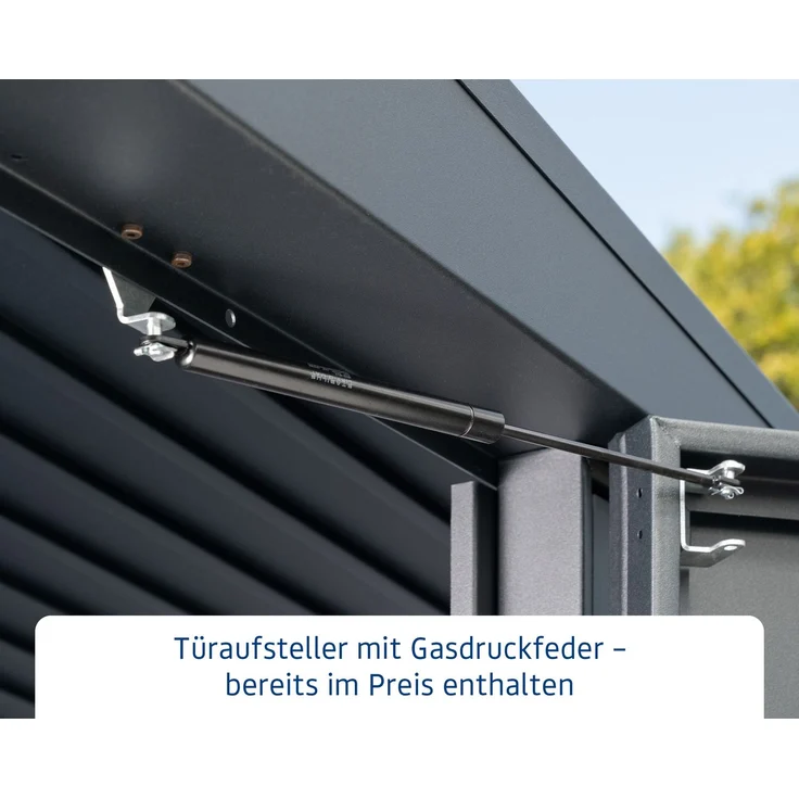 Hörmann 'Ecostar Trend' Metall-Gerätehaus mit Pultdach und 1-flügliger Tür, 238 x 238 x 232,3 cm (BxTxH), 5,7 m², Stahlblech anthrazitgrau – Bild 9