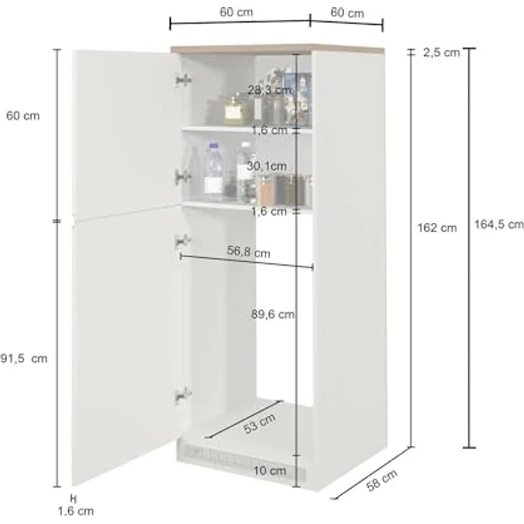 Dmora - Küchenschrank Plinio, Mehrzweckschrank, Küchenzeile Schrank, Multifunktionales Kühlregal, 100% Made in Italy, 60 x 60 x 165 cm, Anthrazit und Eiche – Bild 3