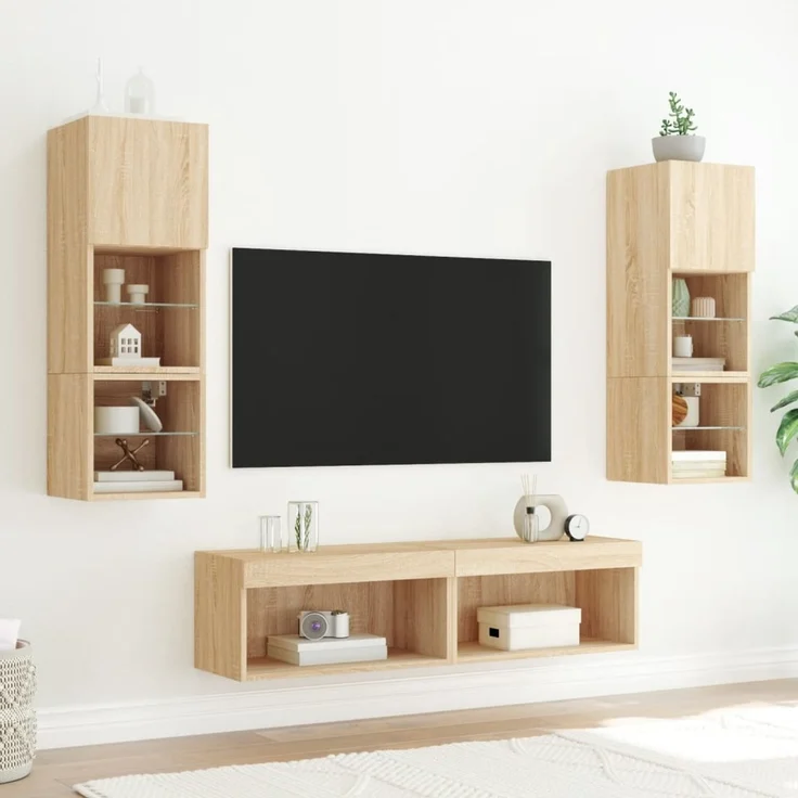 2 pcs TV-Schrank, Lowboard mit LED-Leuchten Sonoma-Eiche 60 x 30 x 30 cm – Bild 4