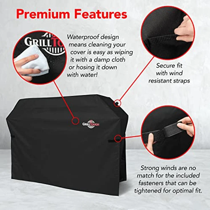 GrillTough Heavy Duty BBQ Grill Abdeckung für Outdoor Grill 52 Zoll - Wasserdicht, Wetterbeständig, UV & Fade Resistant mit Verstellbaren Gurten - Gasgrill Abdeckung für Weber, Genesis, Charbroil, – Bild 4
