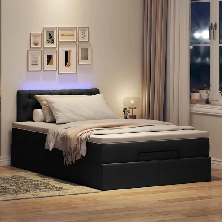 vidaXL Ottomane Bett mit Matratze & LEDs Schwarz 120x190 cm Stoff 3312376 – Bild 2