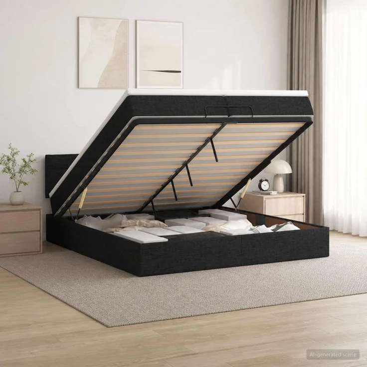vidaXL Ottoman-Bett mit Matratze und LED Schwarz 200 x 200 cm Stoff 3456852 – Bild 4
