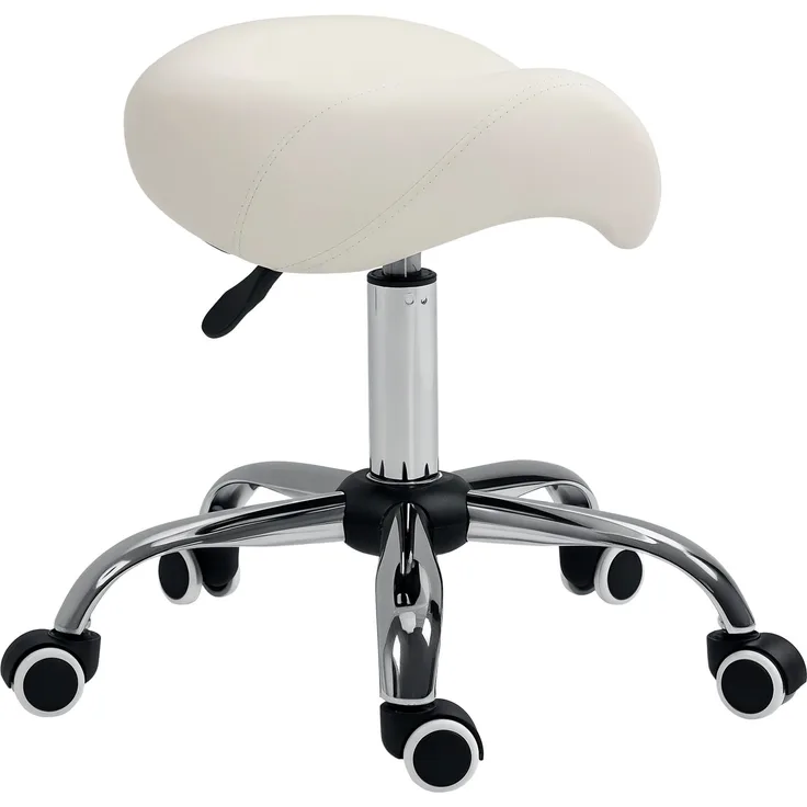 Rollhocker höhenverstellbar Drehhocker 49-61 cm Arbeitshocker drehbar Sattelhocker für Büro Salon Massage Spa Weiß--Weiß--61x52x53cm--CHENHAONING