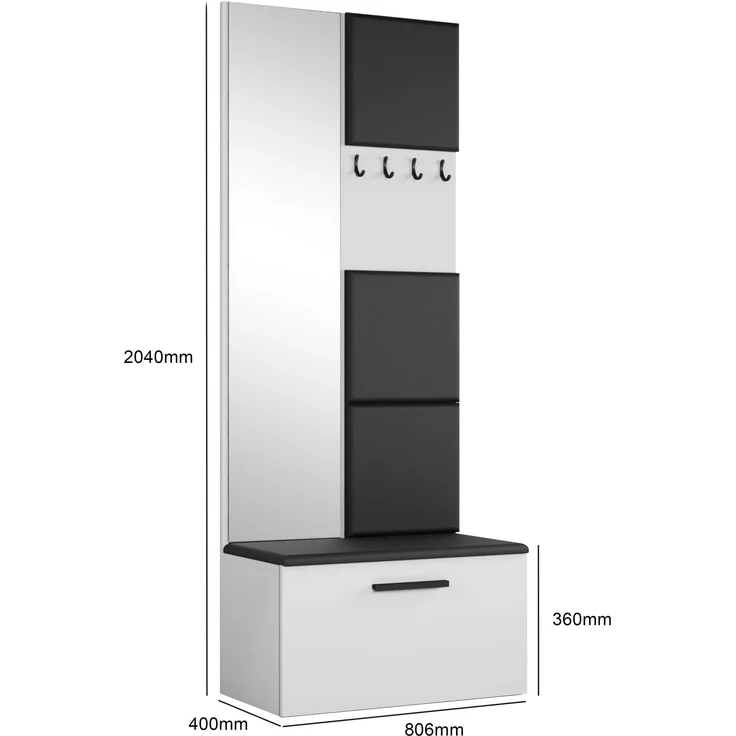 AX LIVING Kleiderschrank mit Spiegel Rosanno III - 80,6 cm Grau JS100 – Bild 3