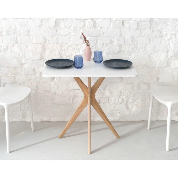 Ragaba kleiner rechteckiger Esstisch, MDF & Massives Eschenholz, 80x55 cm, Weiß – Bild 2