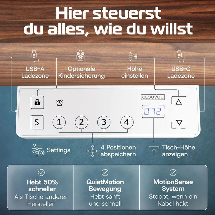 CleverDesk Weiß/Holz(140x70 cm) – Bild 6