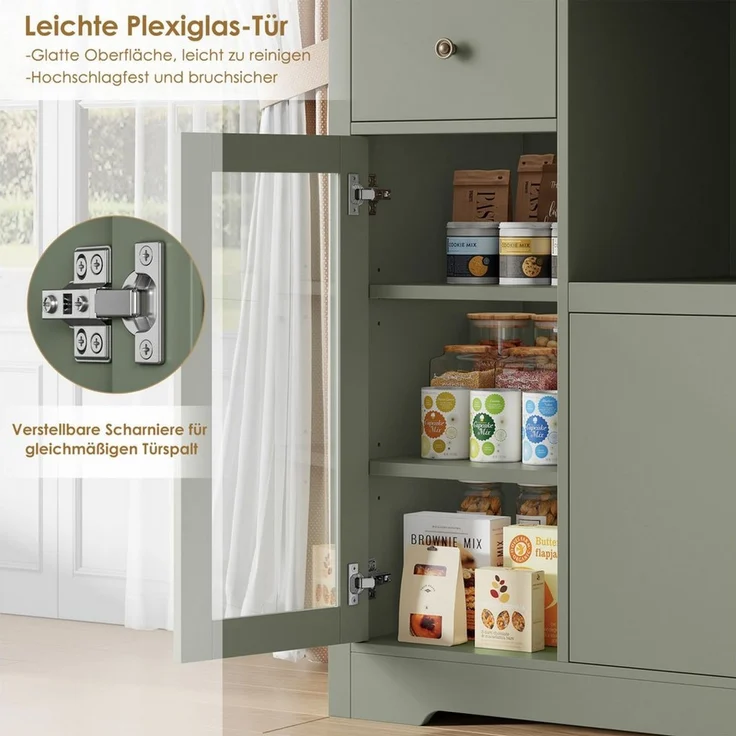 HOMECHO Buffet Küchenschrank weiß Mikrowellenregal mit Schubladen Ablagen – Bild 3