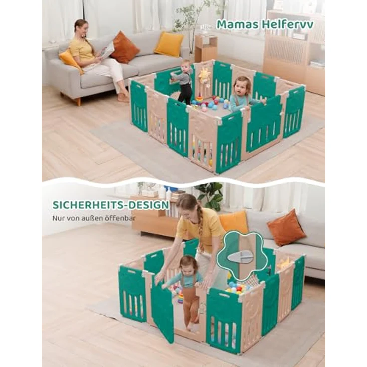 Dripex Faltbarer Laufstall Baby 150×150cm, Laufgitter Baby, Baby Playpen, Baby Laufstall mit Spielzeugboard, Laufstall in Anpassungsfähiger Form, Laufgitter aus Kunststoff, Braun – Bild 8