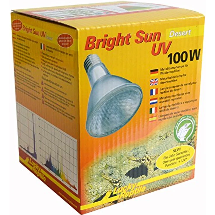 Lucky Reptile Bright Sun UV Desert - 100 W Metalldampflampe für E27 Fassungen - Terrarium Lampe mit Tageslichtspektrum, sowie UVA & UVB Strahlung - UV-Lampe für Wüstenreptilien – Bild 1