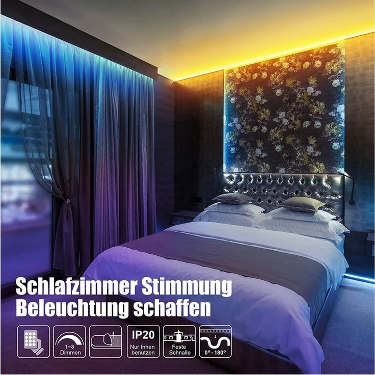 TUWENA LED Stripe 5M RGB LED Streifen mit Fernbedienung Bluetooth Musik Sync Dimmbar