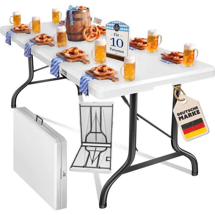 KESSER® Buffettisch Tisch klappbar Kunststoff 183x76 cm Campingtisch Partytisch Klapptisch Gartentisch für Garten, Terrasse und Balkon zusammenklappbar 8 Personen inkl. Tragegriff und Cover Weiß, 220cm