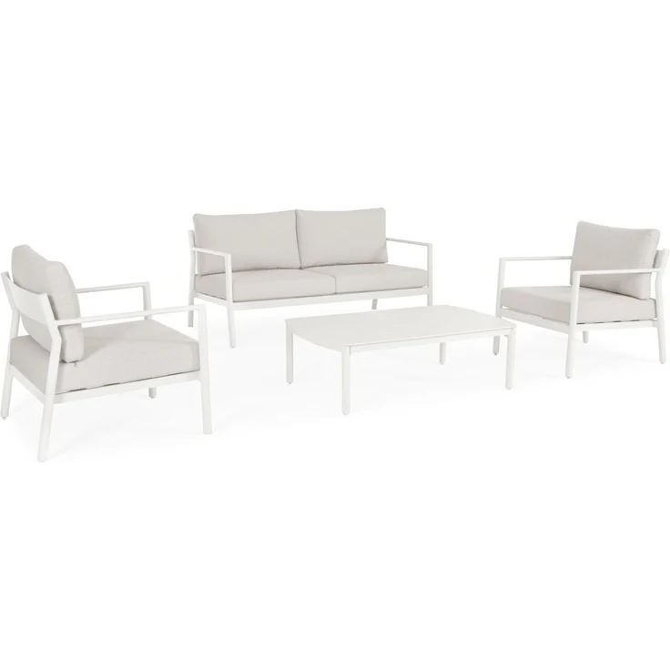 4er Garten-Set Risuri - Aluminium Off-White & Polyester-Stoff Grau – Bild 1