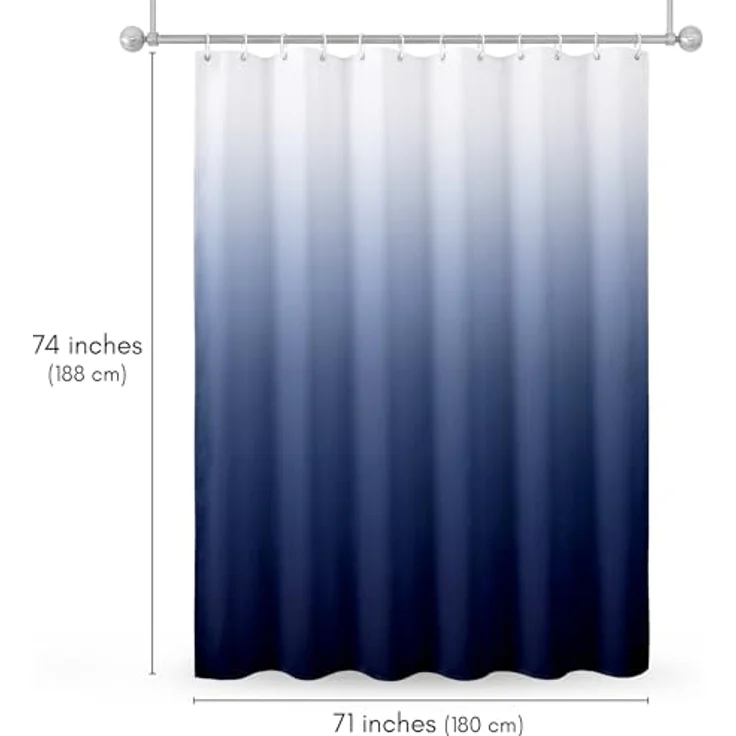 Americanflat Duschvorhang, 100% Polyester, wasserabweisend, mit Metallösen und 12 Duschvorhangringen, Farbverlauf, Duschvorhänge für Badezimmer, 71 x 74 cm, Blau – Bild 3