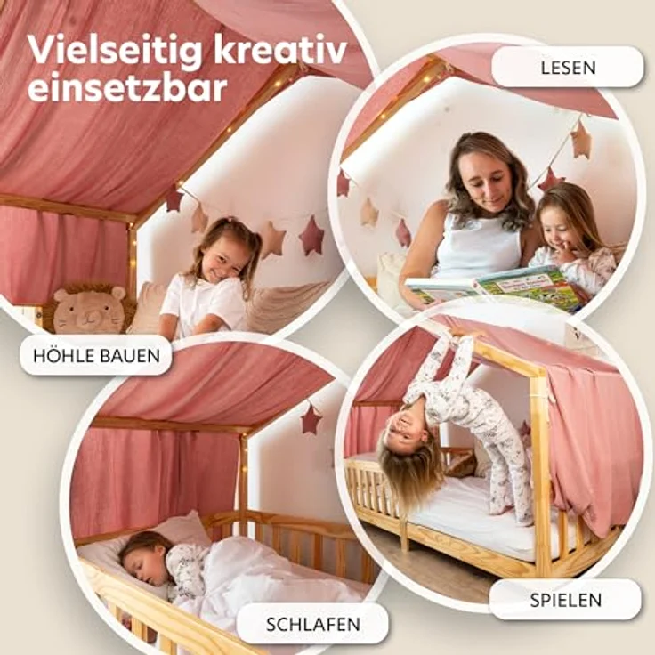 lilimaus Betthimmel Musselin Hausbett Himmel Kinderzimmer Baumwolle mit Gold 2er Set, Gemütlicher Baldachin aus Baumwolle für traumhafte Kinderzimmer-Deko – Bild 4