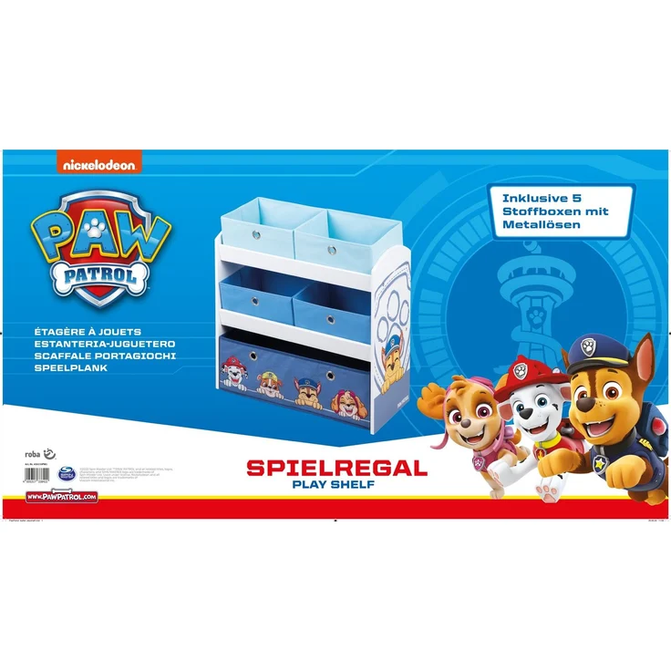 roba Spielregal 'Paw Patrol' - Aufbewahrungsregal - inkl. 5 Stoffboxen - Holz - Weiß / Grau – Bild 6
