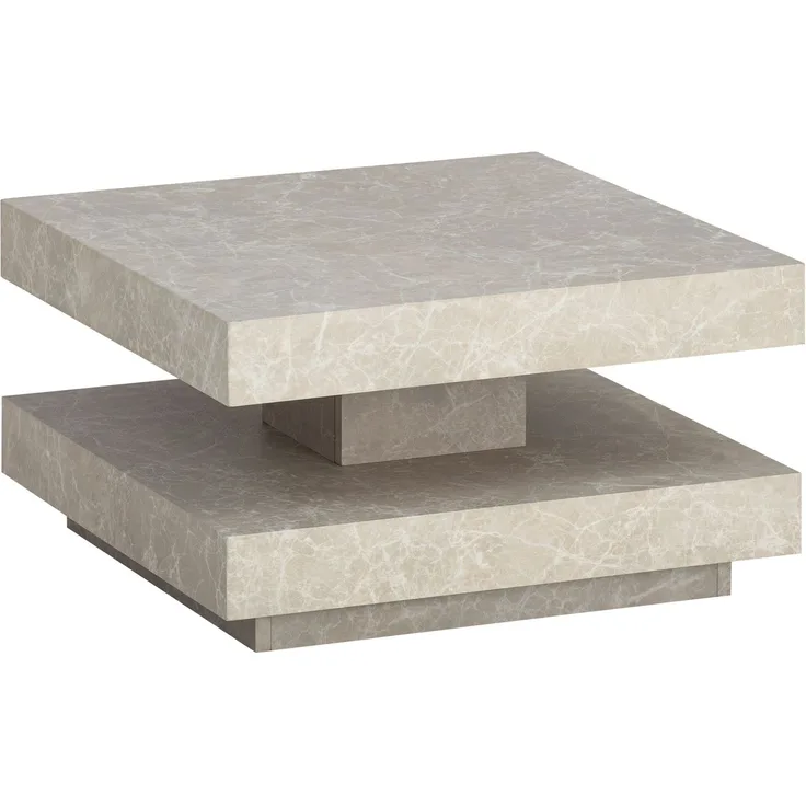 Wohnling Couchtisch 60x60x34cm Sandfarben Stein-Optik Stauraum Modern Quadratisch Beige