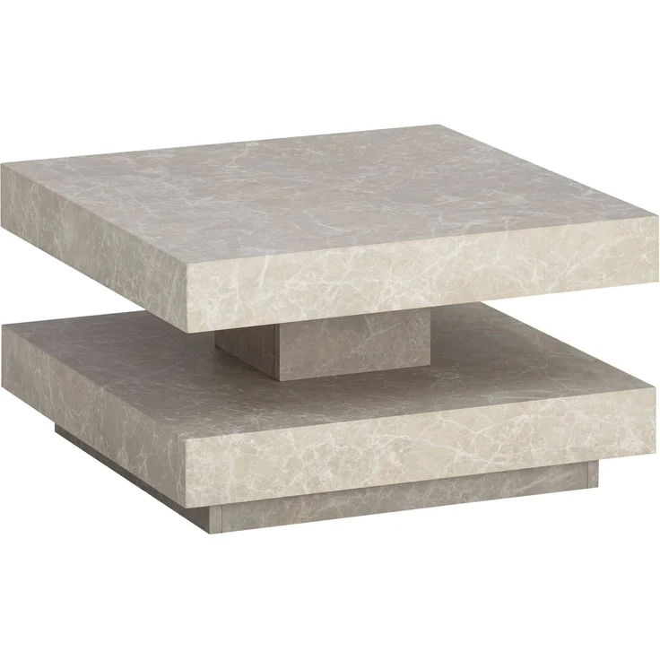 Wohnling Couchtisch 60x60x34cm Sandfarben Stein-Optik Stauraum Modern Quadratisch Beige – Bild 1