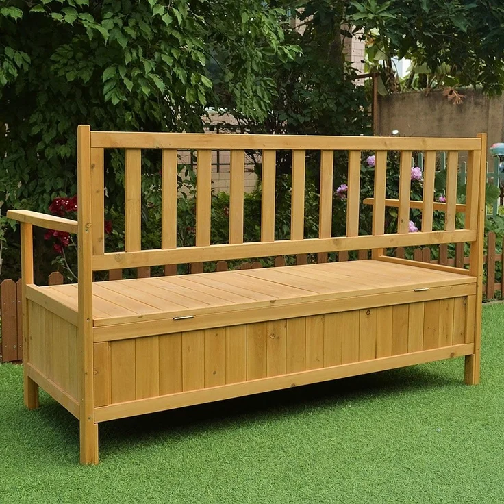 Gartentruhe Sitzbank Braun Holzbox Auflagenkiste Aufbewahrung Terrasse Outdoor – Bild 6