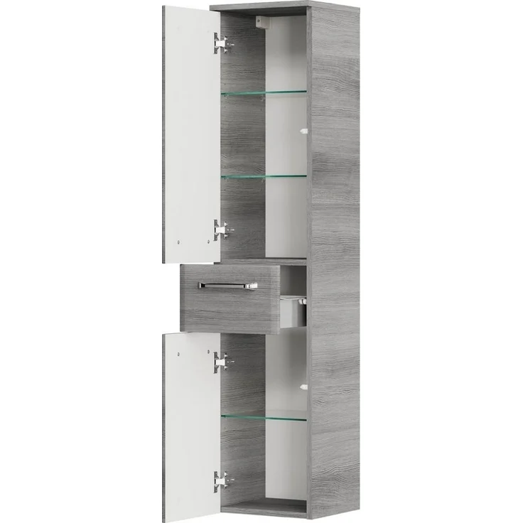 Saphir Midischrank Quickset Badschrank 30 cm breit, 2 Türen, 1 Schublade, 3 Einlegeböden Badezimmer-Midischrank inkl. Türdämpfer, Griffe in Chrom glänzend – Bild 3