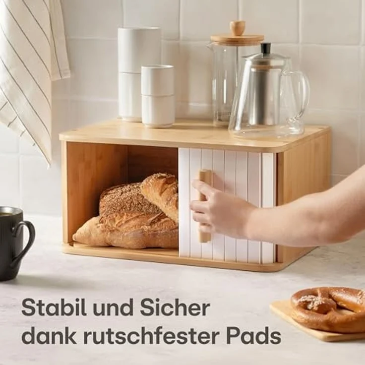 Praknu Brotkasten Brotkasten Groß aus FSC® Holz mit Schiebetür - Brotaufbewahrung, Bambus, FSC® Holz - Platzsparend und stilvolle Brotbox für längere Frische – Bild 6