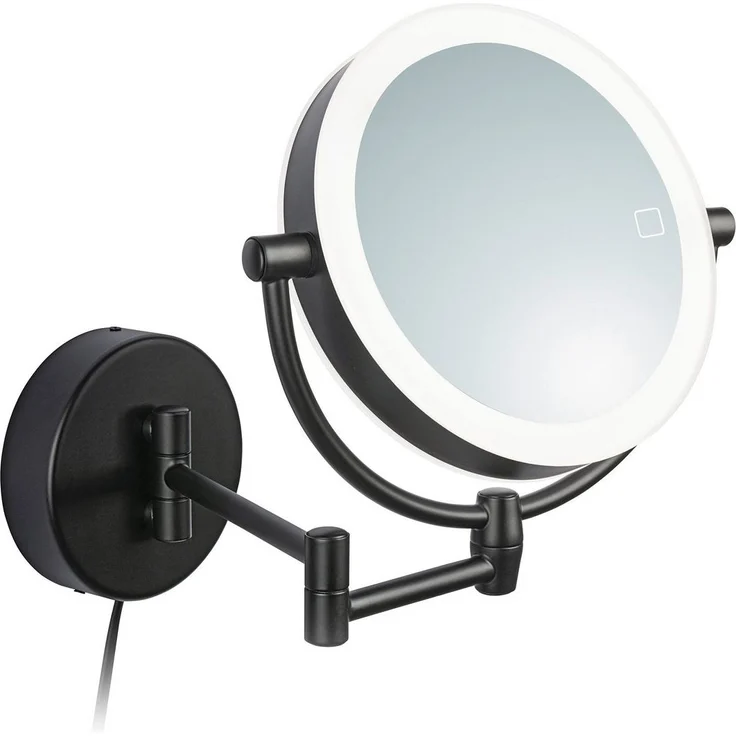 Libaro Kosmetikspiegel mit Beleuchtung und Vergrößerung MODENA schwarz 5-fach / 10-fach, Schminkspiegel mit Licht LED beleuchtet Wandmontage klappbar 2seitig – Bild 5