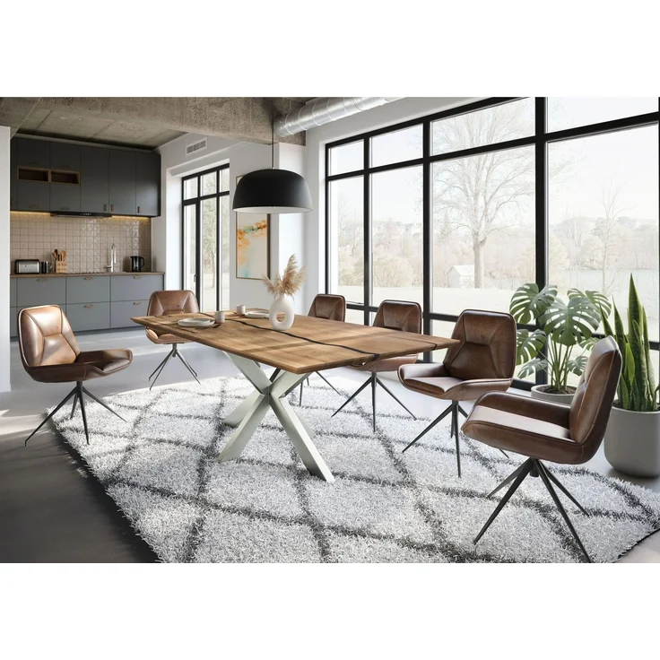 Esstisch Mango 200 x 100 x 74 natur lackiert / Epoxid schwarz, Kreuzgestell silber matt EPOXY – Bild 11