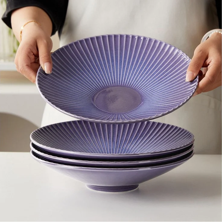 JIWOO Teller 4er Ø24,8cm, Salatteller Pastateller Frühstücksteller Dessertteller, (4 St), Keramik Hochwertiges Tellerset Lila Mikrowellen spülmaschinenfest – Bild 2