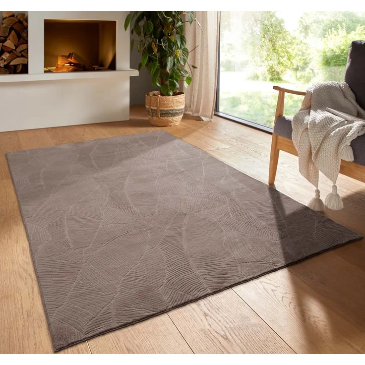 TaraCarpet Teppich TaraCarpet Homestyle 391 Blätter, rechteckig, Höhe: 10 mm, Felloptik hoch-tief weich waschbar floral taupe 50x80