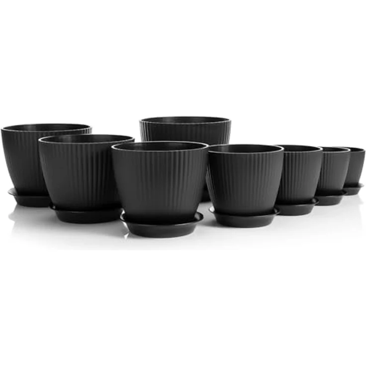 BigDean 8er Blumentopf Set Pflanzentopf mit Untersetzer Anthrazit – Bild 7