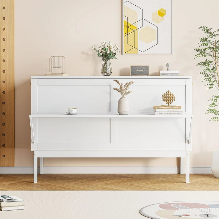 Novelux Schrankbett 140x200 cm vertikales Wandklappbett mit Lattenrost – Platzsparendes Jugendbett für kleine Räume, Holz & Metall, Weiß/Grau, bis 200kg – Bild 5
