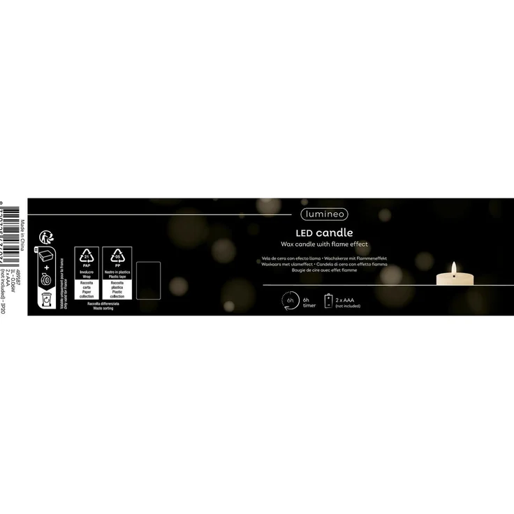 Lumineo LED-Christbaumkerzen Lumineo LED Wachskerze Weiß 19x7 cm, batteriebetrieben, 6h-Timer, Indoor, Flacker-Effekt, 2x AAA Batterien – Bild 3