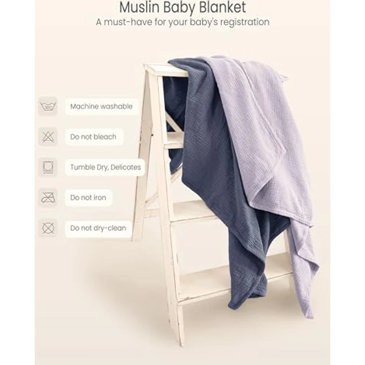 Lulu moon Musselin Decke Baby - Atmungsaktive Babydecke,Baby Decken Neugeborenen,Weiche Krabbeldecke für Kinder,Musselin Schlafdecken für Kleinkinder Mädchen Junge 120x120 cm (Blue) – Bild 4