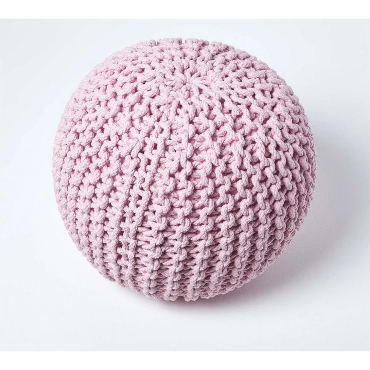 Homescapes Pouf Runder Strickpouf 100% Baumwolle, rosa – Bild 2