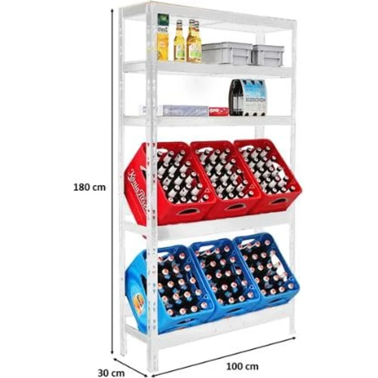 PROREGAL® Flaschenregal Getränkekistenregal BODENSEE für 6 Kästen + 3 Ablagen Kastenregal, HxBxT 180x100x30cm Extrem stabil Made in EU erhältlich in zwei Farben – Bild 3